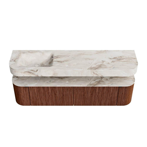 MONDIAZ THOR-DLUX 180cm meuble de salle de bains arrondi gauche + droite couleur Ruby avec 2 tiroirs et 2 portes. Vasque suspendue CLOUD Gauche 1 trou de robinet couleur Frappe. SW1466024