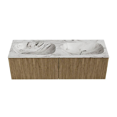 Mondiaz KURVE-DLUX Badkamermeubelset - 140x46x40cm - 2 lade - wastafel solid surface - dubbel - zonder kraangat - Dusk SW1415517