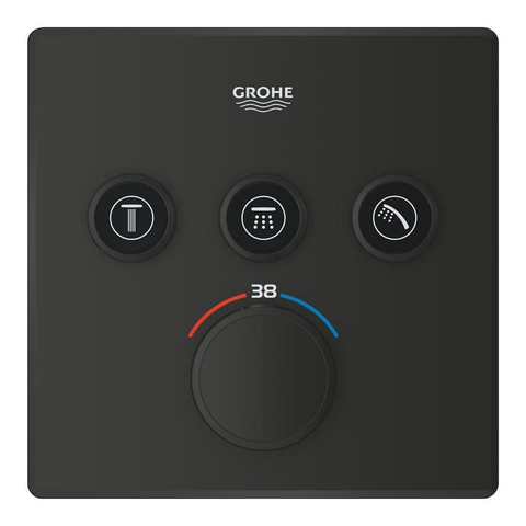 GROHE Grohtherm SmartControl afbouwdeel - vierkant - thermostatisch - 3 functies - mat zwart SW1477730