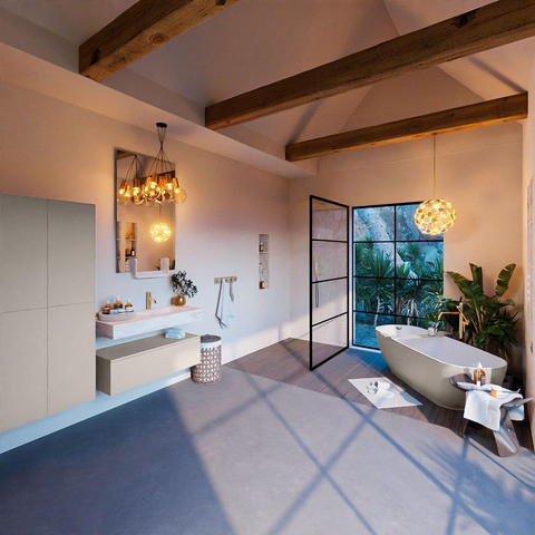 Mondiaz ALAN-DLUX Ensemble de meuble - 100cm - meuble Linen mat - 1 tiroir - Lavabo Cloud Ostra suspendu - vasque Droite - 1 trou de robinet SW807340