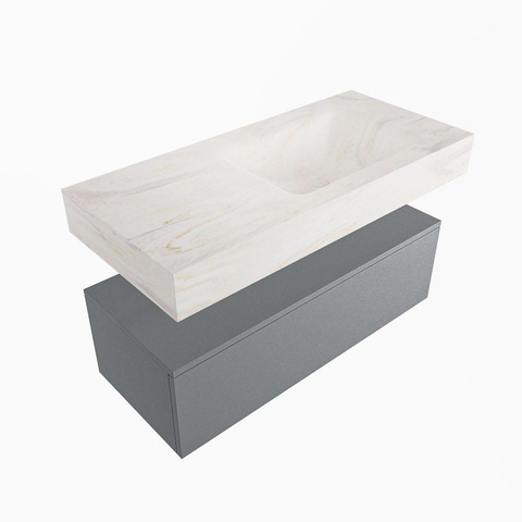 MONDIAZ ALAN - DLUX Ensemble meuble de salle de bains - 100cm - meuble bas - Plata - 1 tiroir - lavabo suspendu - vasque à droite - 1 trou de robinet - Ostra SW807866