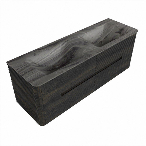 Mondiaz CIRO-DLUX Badkamermeubelset - 140x45x50cm - Solid surface wastafel Sombra - 2 wasbak Dubbel - 2 kraangaten - 4 lades - Shadow SW1532765