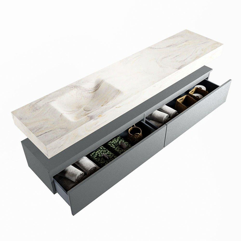 Mondiaz ALAN-DLUX Ensemble de meuble - 200cm - meuble Plata mat - 2 tiroirs - Lavabo Cloud Ostra suspendu - vasque gauche - 1 trou de robinet SW807929