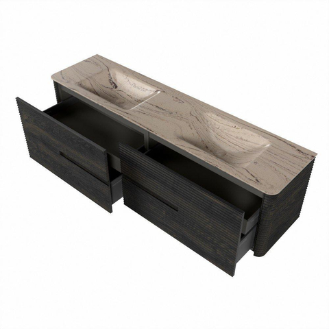 Mondiaz CIRO-DLUX Ensemble de meubles de salle de bains - 180x45x50cm - Plan vasque solid surface Arena - 2 vasques Double - sans trous de robinet - 4 tiroirs - Shadow SW1532387