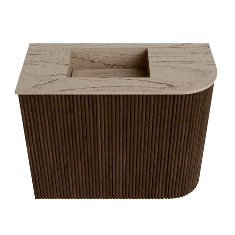 Mondiaz JOYA-DLUX 51.6cm toiletmeubel - ronding rechts kleur Walnut - Wastafel FAYE positie Links 1 kraangat kleur Arena. SW1424354
