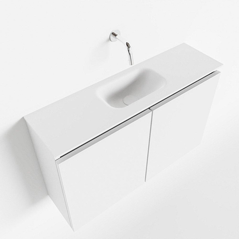 MONDIAZ TURE Toiletmeubel 80x23x50cm met 0 kraangaten 2 deuren talc mat Wastafel Eden midden Solid Surface Wit SW474894