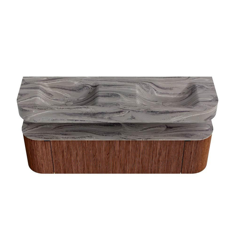MONDIAZ THOR-DLUX 160cm meuble de salle de bains arrondi gauche + droite couleur Ruby avec 1 tiroir et 2 portes. Vasque suspendue CLOUD Double 2 trous de robinet couleur Sombra. SW1465387