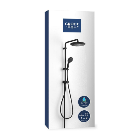 Grohe Vitalio Start QuickFix 250 Flex Regendoucheset - 25cm - hoofddouche - 2 straalsoorten - ronde handdouche - 2 straalsoorten - met omstelkraan - matte black (mat zwart) SW1126462
