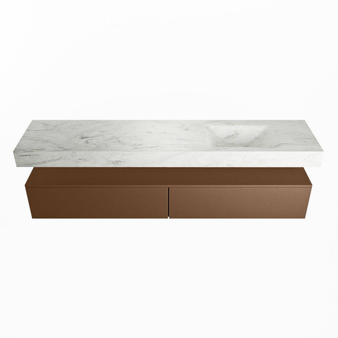 Mondiaz ALAN-DLUX Ensemble de meuble - 200cm - meuble Rust mat - 2 tiroirs - Lavabo Cloud Opalo suspendu - vasque Droite - 0 trous de robinet SW806705