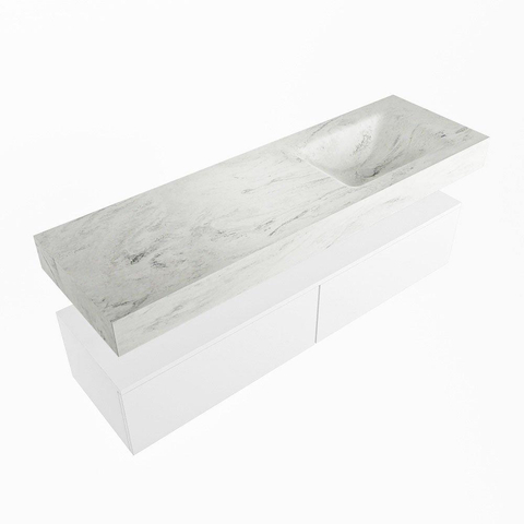 Mondiaz ALAN-DLUX Ensemble de meuble - 150cm - meuble Talc mat - 2 tiroirs - Lavabo Cloud Opalo suspendu - vasque Droite - 1 trou de robinet SW806413