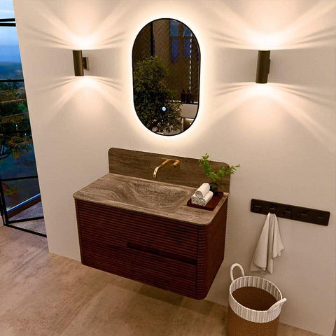 Mondiaz CIRO-DLUX Badkamermeubelset - 90x45x50cm - Solid surface wastafel Oza - 1 wasbak Midden - zonder kraangaten - 2 lades - Ruby SW1532110