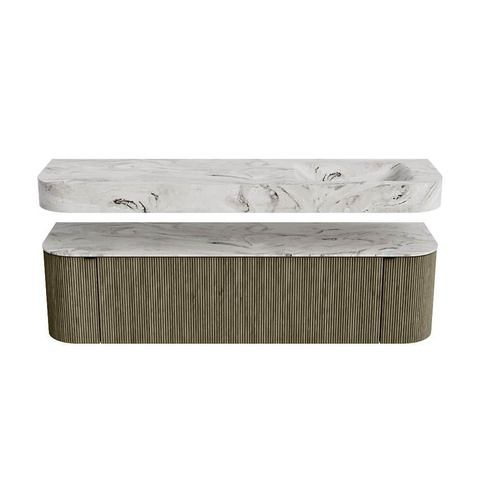 MONDIAZ THOR-DLUX Meuble de salle de bains 170cm arrondi gauche + droite couleur Shadow avec 1 tiroir et 2 portes. Vasque suspendue CLOUD Droite sans trou de robinet couleur Glace. SW1465533