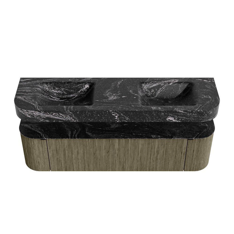 MONDIAZ THOR-DLUX Meuble de salle de bains - 170cm - arrondi gauche + droite - couleur Shadow - 1 tiroir et 2 portes - Vasque suspendue CLOUD Double 2 trous de robinet - couleur Lava SW1465537