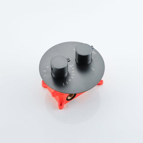 Fortifura Calvi Ensemble de douche à encastrer - rond - thermostatique - bras plafond - douche principale de 25 cm - douchette à main - flexible de douche en métal - Gunmetal PVD brossé SW1244280