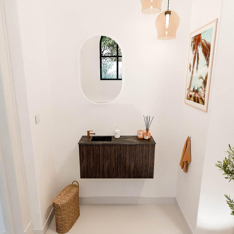Mondiaz JOYA-DLUX Meuble de salle de bains 80cm - couleur Walnut - Vasque FAYE position Gauche 1 trou de robinet couleur Lava SW1422426