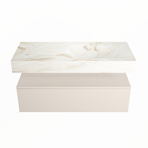 Mondiaz ALAN-DLUX Ensemble de meuble - 110cm - meuble Linen mat - 1 tiroir - Lavabo Cloud Frappe suspendu - vasque Droite - 1 trou de robinet SW804787