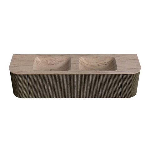 MONDIAZ KURVE-DLUX 170cm meuble de salle de bains arrondi Gauche + Droite couleur Shadow avec 1 tiroir et 2 portes. Lavabo LEAF Double 2 trous de robinet Saba. SW1433287