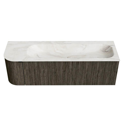 Mondiaz KURVE-DLUX Badkamermeubelset - 145x46x40cm - 1 lade - 1 deur - wastafel solid surface - rechts - zonder kraangat - Shadow SW1414483