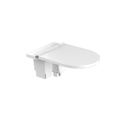 QeramiQ Luma Ensemble WC-douche - réservoir encastré Geberit UP320 - avec châssis Burda - séchoir - douchette féminine - plaque de commande cuivre - boutons ronds - blanc brillant SW1472007