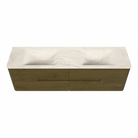 Mondiaz CIRO-DLUX Meuble de salle de bains - 170x45x50cm - Vasque solid surface Ostra - 2 lavabos double - 2 trous de robinetterie - 4 tiroirs - Dusk SW1533460
