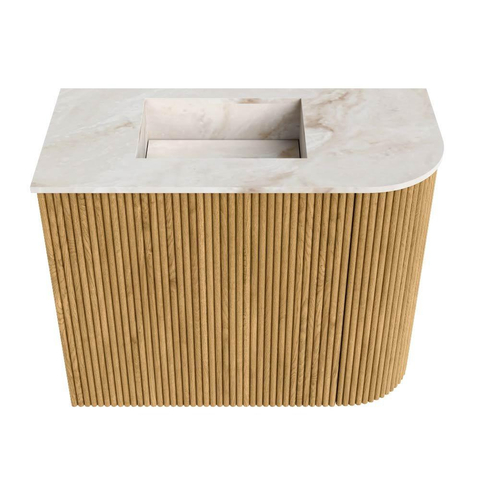 Mondiaz JOYA-DLUX Meuble de toilette 51,6cm - arrondi droit couleur Chêne - Vasque FAYE position Gauche 1 trou de robinet couleur Frappe SW1421911