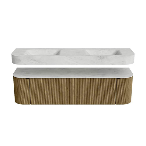 MONDIAZ THOR-DLUX 170cm meuble de salle de bains arrondi gauche + droite couleur Dusk avec 1 tiroir et 2 portes. Vasque suspendue CLOUD Double sans trou de robinet couleur Opalo. SW1465441