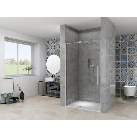 Van Rijn Products ST08 Nis Draaideur - 130x200cm - helder glas - dikte 8mm - 2 delig - muurprofiel - stabilisatiestang - RVS SW956349