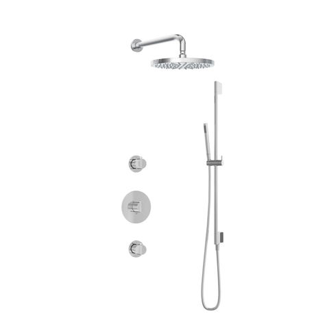 Hotbath Buddy IBS1 Ensemble de douche de tête - 2 robinets d'arrêt - bras mural 35 cm - pomme de tête ronde 30 cm - douchette à main barre - barre de douche - chrome SW18249