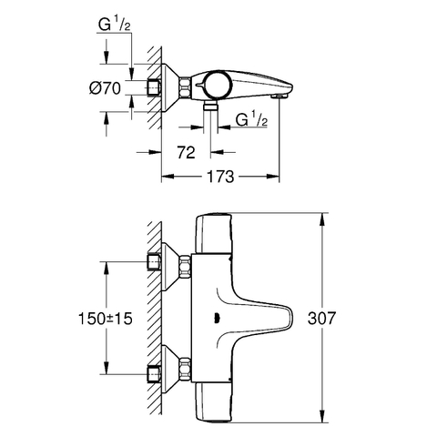 Grohe Precision Trend QuickFix Badkraan - thermostatisch - met omstel - met koppelingen - HOH=15cm - matte black (mat zwart) SW1126352