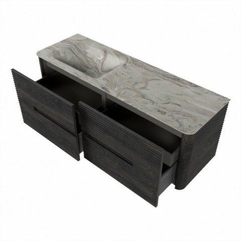 Mondiaz CIRO-DLUX Ensemble de meubles de salle de bains - 140x45x50cm - Plan vasque Solid surface Glace - 1 lavabo à gauche - 1 trou de robinet - 4 tiroirs - Shadow SW1532261