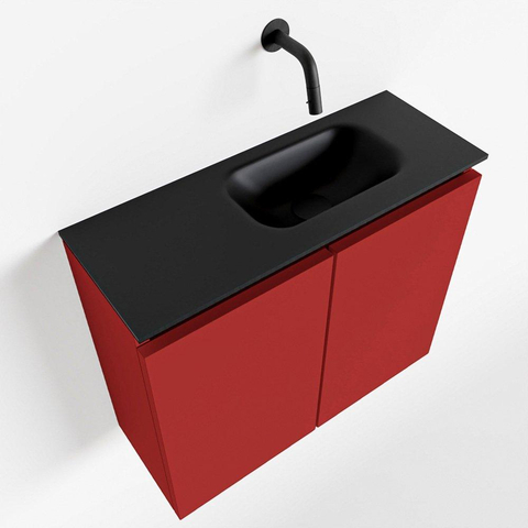 MONDIAZ TURE Toiletmeubel 60x23x50cm met 0 kraangaten 2 deuren fire mat Wastafel Eden rechts Solid Surface Zwart SW475418