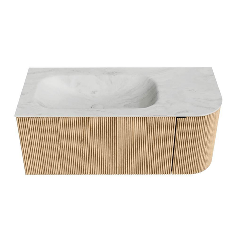 MONDIAZ KURVE-DLUX Meuble de salle de bains 105 cm avec module 25 R couleur Oak avec 1 tiroir et 1 porte. Lavabo BIG SMALL gauche 1 trou de robinet couleur Opalo. SW1137557