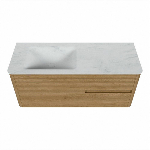 Mondiaz CIRO-DLUX Badkamermeubelset - 120x45x50cm - Solid surface wastafel Opalo - 1 wasbak Links - 1 kraangat - 2 lades - Oak SW1531023