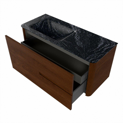 Mondiaz CIRO-DLUX Meuble de salle de bains - 110x45x50cm - lavabo solid surface Lava - 1 vasque à gauche - sans trous de robinet - 2 tiroirs - Ruby SW1531582