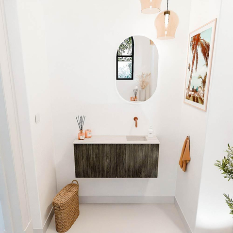 Mondiaz JOYA-DLUX 90cm toiletmeubel - kleur Shadow - Wastafel FAYE positie Rechts Zonder kraangat kleur Meli. SW1424889