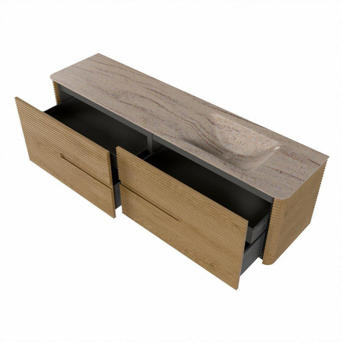 Mondiaz CIRO-DLUX Ensemble de meubles de salle de bains - 180x45x50cm - Plan vasque solid surface Saba - 1 bassin à droite - 1 trou de robinet - 4 tiroirs - Chêne SW1531236