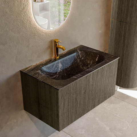 Mondiaz KURVE-DLUX Badkamermeubelset - 80x46x40cm - 1 lade - wastafel solid surface - midden - 1 kraangat - Shadow SW1414652