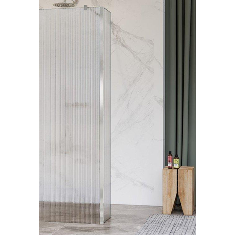 Fortifura Galeria zijwand - 50x200cm - ribbel - glas - 8mm - met hoekprofiel - hoogglans chroom SW925366