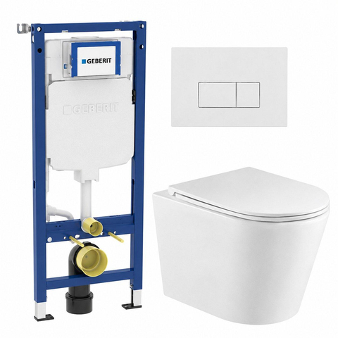QeramiQ Dely Toiletset - 36.3x51.7cm - diepspoel - rimless - Geberit UP320 inbouwreservoir - met Burda frame - softclose toiletzitting - glans witte bedieningsplaat - rechtehoekige knoppen - glans wit SW804632