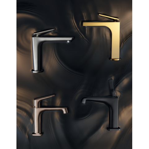 Hansgrohe Axor Citterio C 1-gats wastafelkraan 125 coolstart m. afvoerplug m. cubic cutvoorsprong 13.5cm - brushed black chrome SW1152127