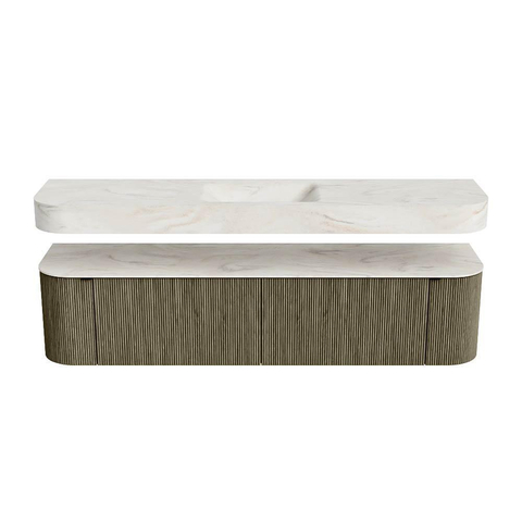 MONDIAZ THOR-DLUX Meuble de salle de bains 190cm arrondi gauche + droite couleur Shadow avec 2 tiroirs et 2 portes. Vasque suspendue CLOUD Milieu sans trou de robinet couleur Ostra. SW1466576