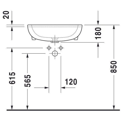 Duravit D-code Halfinbouwwastafel - 55x44cm - met 1 kraangat - met overloop - wit 0315115