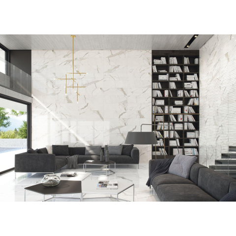 ÉCHANTILLON Terravito Alpuro carreau mural et de sol - 60x60cm - 9mm - Carré - rectifié - Aspect marbre - Blanc/noir brillant SW736255