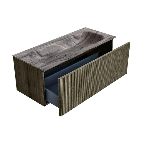 MONDIAZ KURVE-DLUX Meuble de salle de bains 110cm couleur Shadow avec 1 tiroir et 0 porte. Lavabo BIG MEDIUM Central 1 trou de robinet Sombra. SW1433770