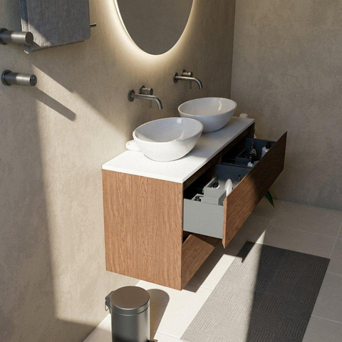 Saniclass Holz Pure Badkamermeubelset - 120x45x62.5cm - Torino solid surface topblad wit - zonder kraangat - 4 lades - mat walnut pure (hout) SW1478719