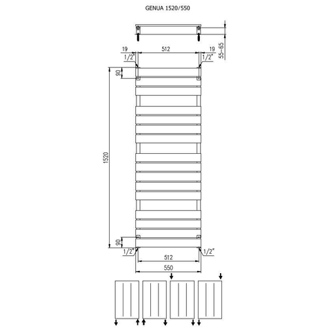 Plieger Genua radiateur design horizontal 1520x550mm 800W blanc 7253308