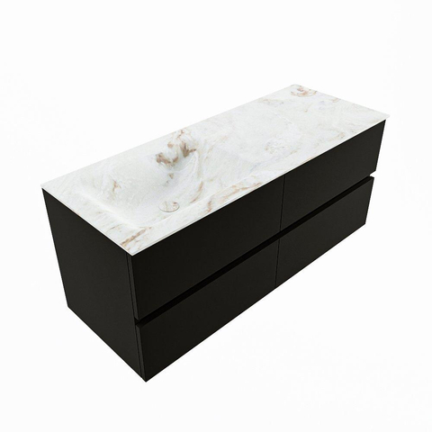 MONDIAZ VICA-DLUX Ensemble meuble de salle de bains - 120cm - meuble bas Urban - 4 tiroirs - lavabo encastré Cloud gauche - sans trous de robinet - version haute 60cm - Frappe SW1088649