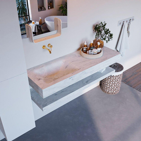 Mondiaz ALAN-DLUX Ensemble de meuble - 130cm - meuble Opalo mat - 0 tiroirs - Lavabo Cloud Opalo suspendu - vasque Gauche - 0 trous de robinet SW809318
