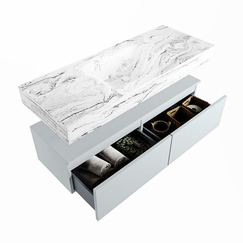 Mondiaz ALAN-DLUX Ensemble de meuble - 120cm - meuble Clay mat - 2 tiroirs - Lavabo Cloud Glace suspendu - vasque Centre - 1 trou de robinet SW806178