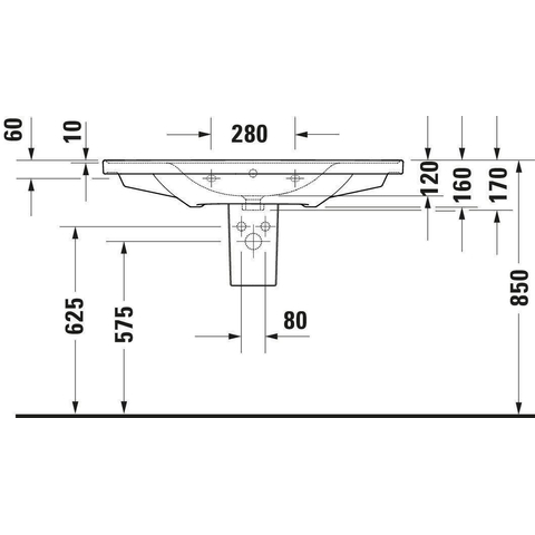 Duravit D-neo Wastafel - met waskom midden - zonder kraangat - met overloop - 100.5x48cm - met wondergliss - wit SW640555